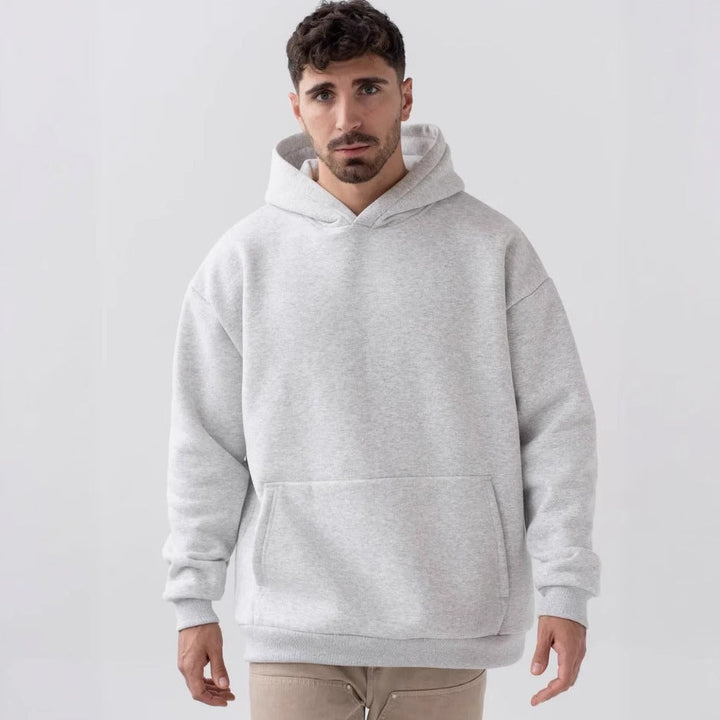 Herr Kraftig Fleece Boxig Luvtröja med Deep Axel Drop Reinforced Huva och Känguruficka