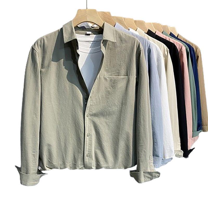 Herr Lös Bomull Overshirt med Bröstficka och Ljus Struktur