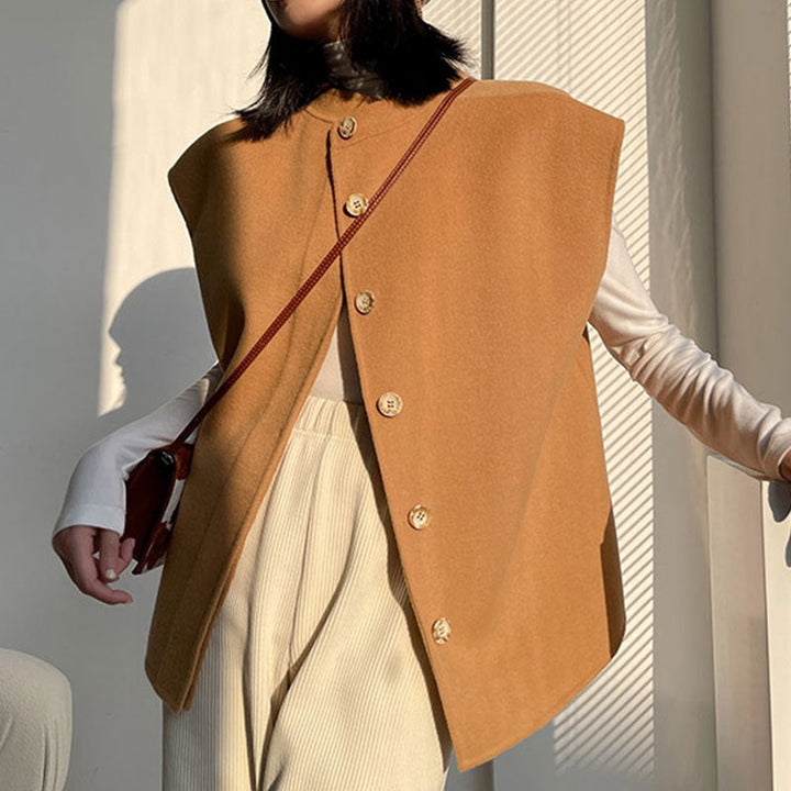 Dam oversize väst med Stand krage, Boxy silhuett och knappslå