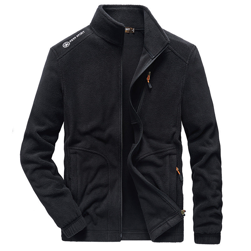 Herr Micro Fleece Utomhus Jacka med Stående Krage, Full-Length Dragkedja, och Zip Fickor