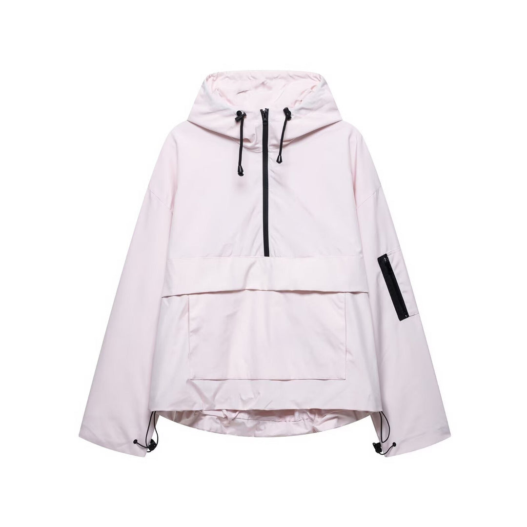 Unisex technical vindjacka anorak med half-height dragkedja huva och kangaroo pocket