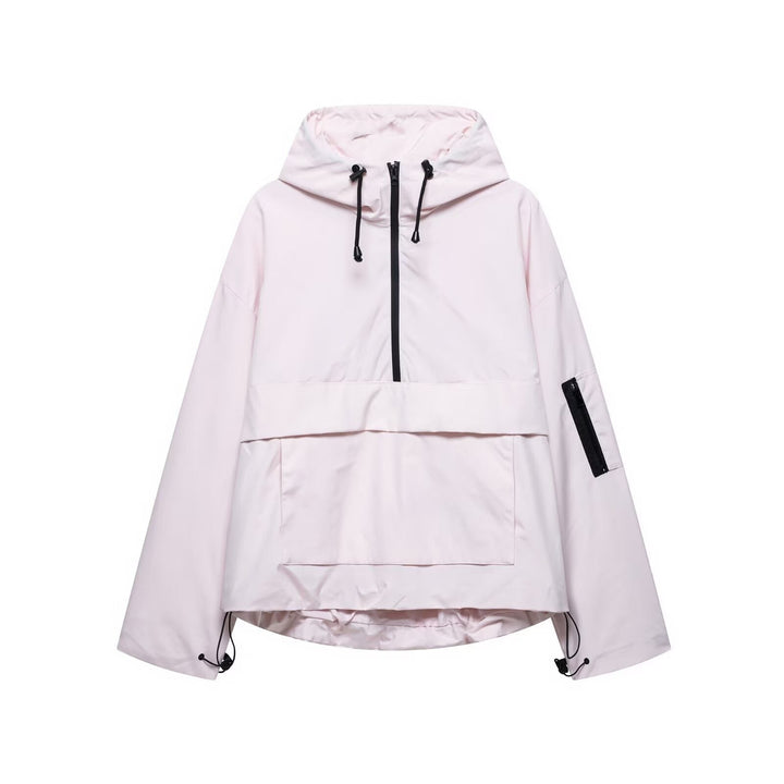 Unisex technical vindjacka anorak med half-height dragkedja huva och kangaroo pocket