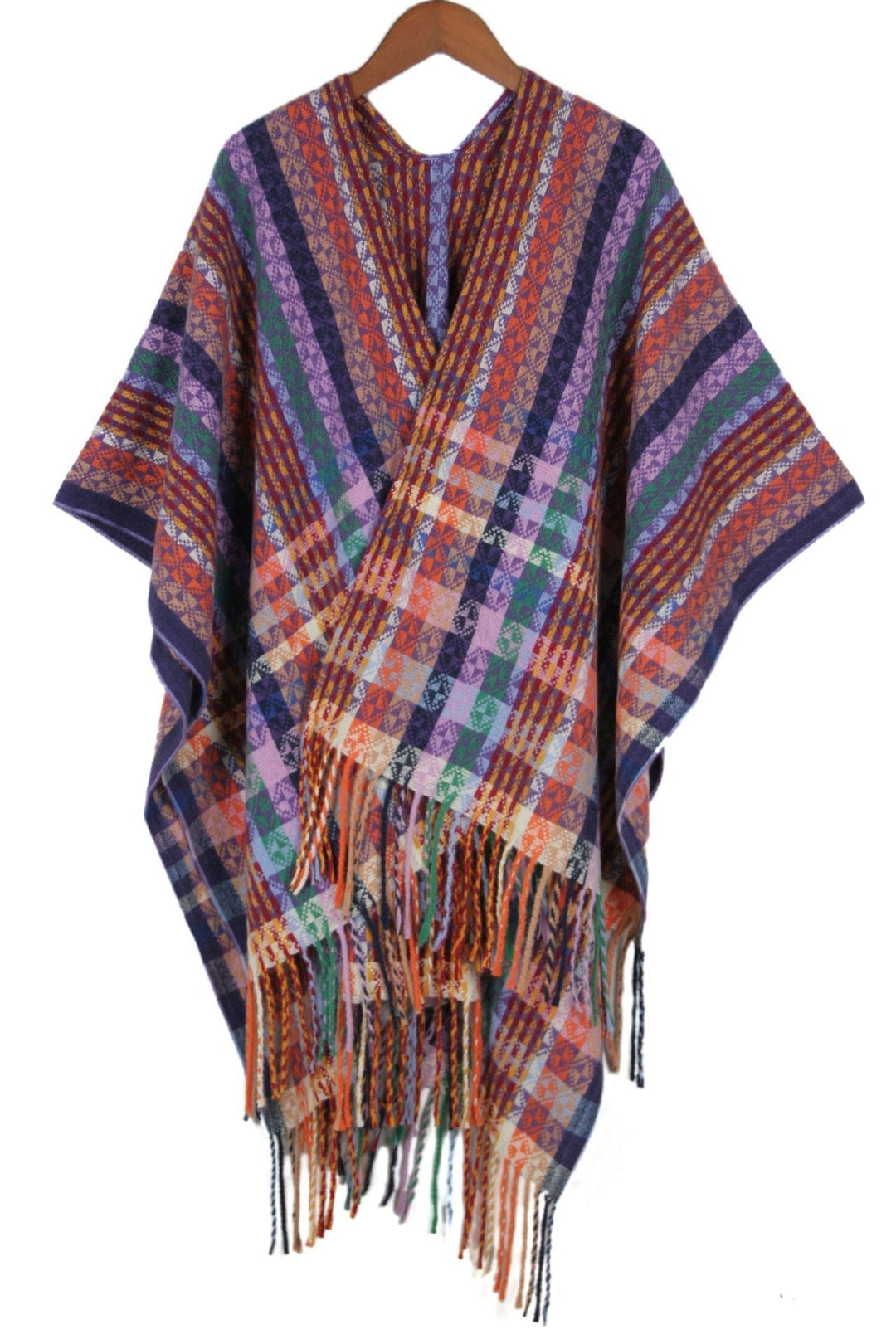 Dam Multicolored Woven poncho i Boho Patchwork design med Fringes