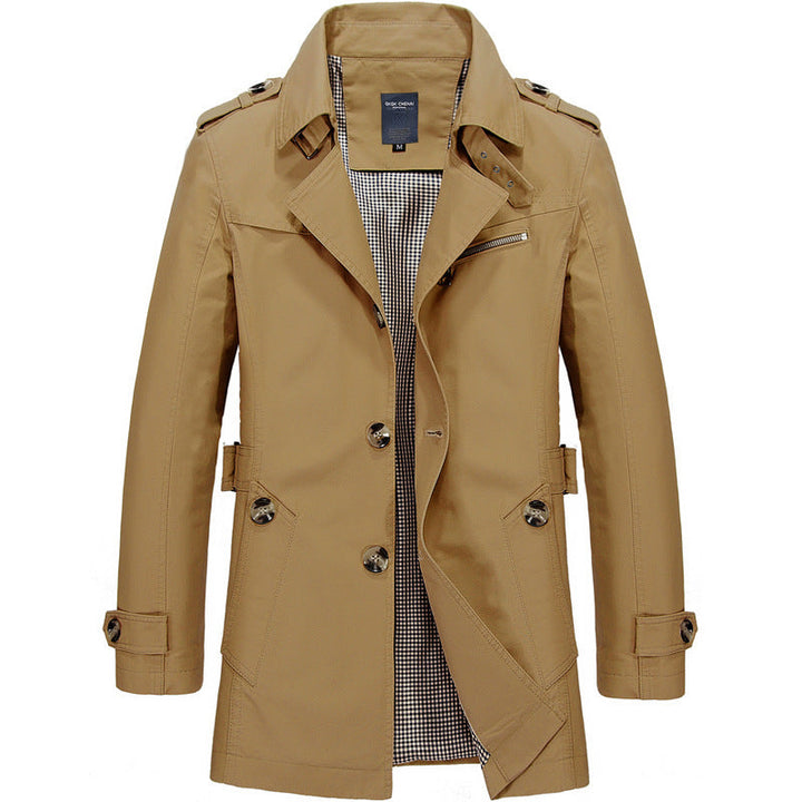 Herr Short Double-Breasted Trenchcoat med Lapel Krage, Epaulets och Rutig Foder