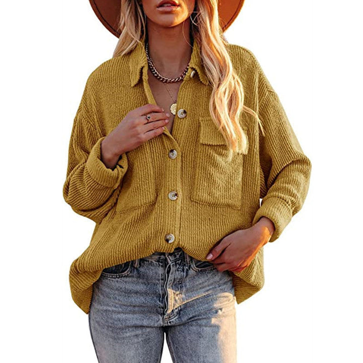 Dam oversized Fine stickad Shirt jacka med knäppning och Brusttaschen