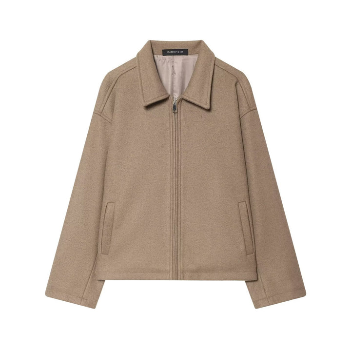 Dam Oversize Ull Blend Boxig Jacka med Full Dragkedja och Side Fickor