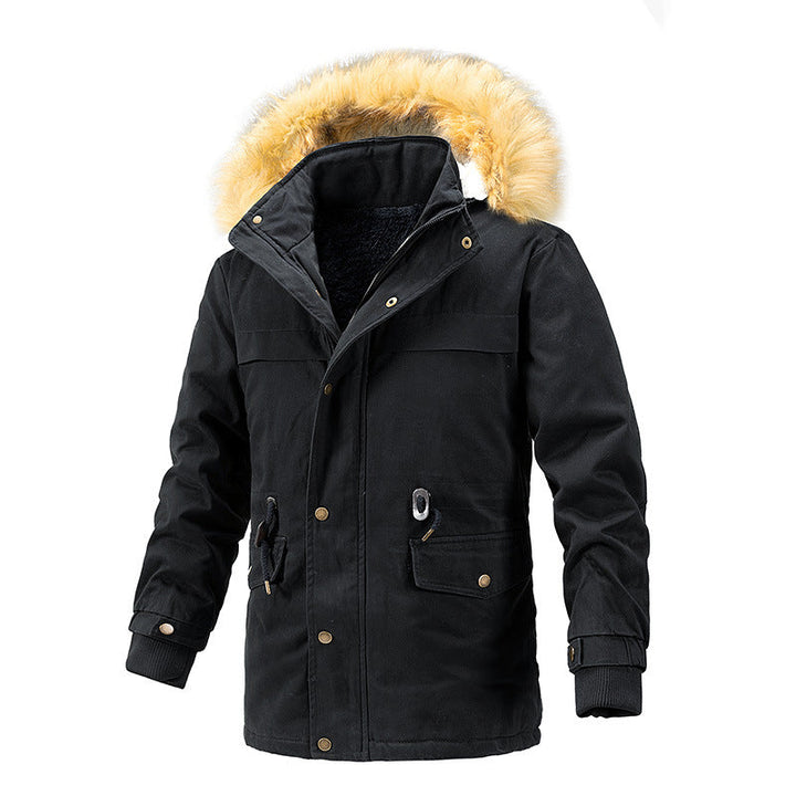 Herr Vinter Skydd Parkas med Värmande Teddyfoder, Avtagbar Imitation Päls Huva, och Förstärkt Funktion Fickor