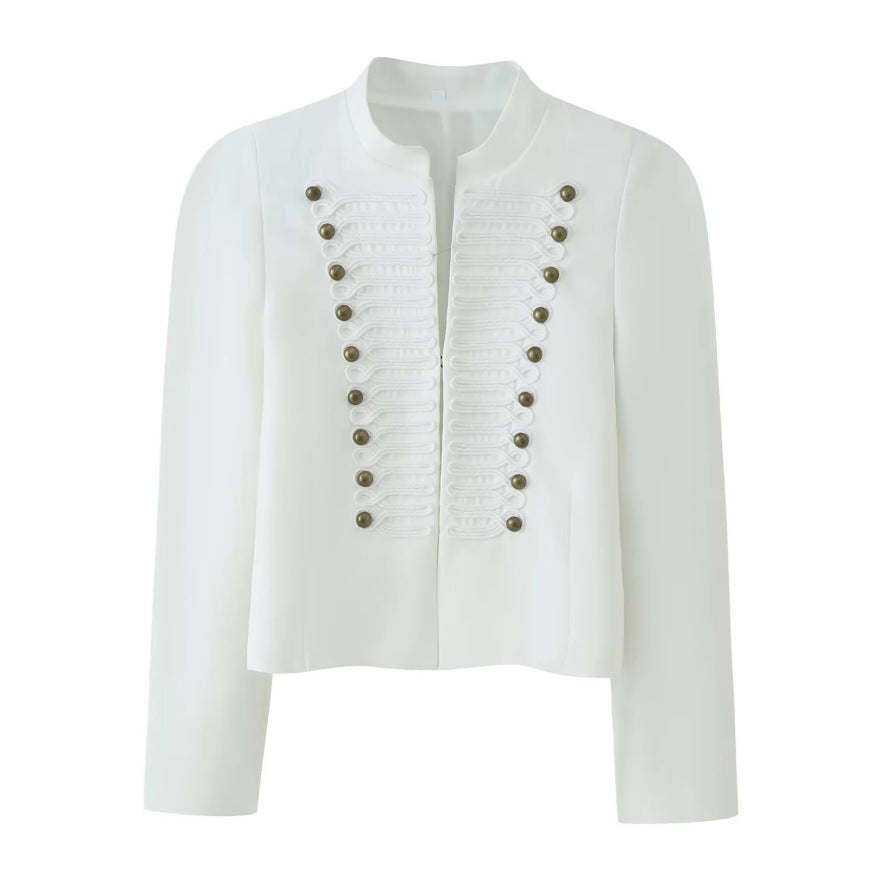 Dam kort jacka in hussar-inspired design med ståkrage och dekorativ cords