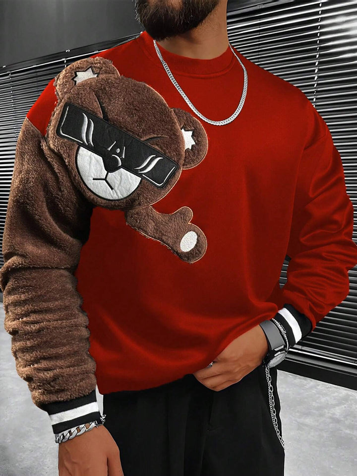 Herr College-Tröja med Plush Bear Appliqué