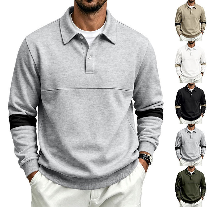 Herr Sportig-Ledig Polo College-Tröja med Halv-Knapplist och Ärm Contrast