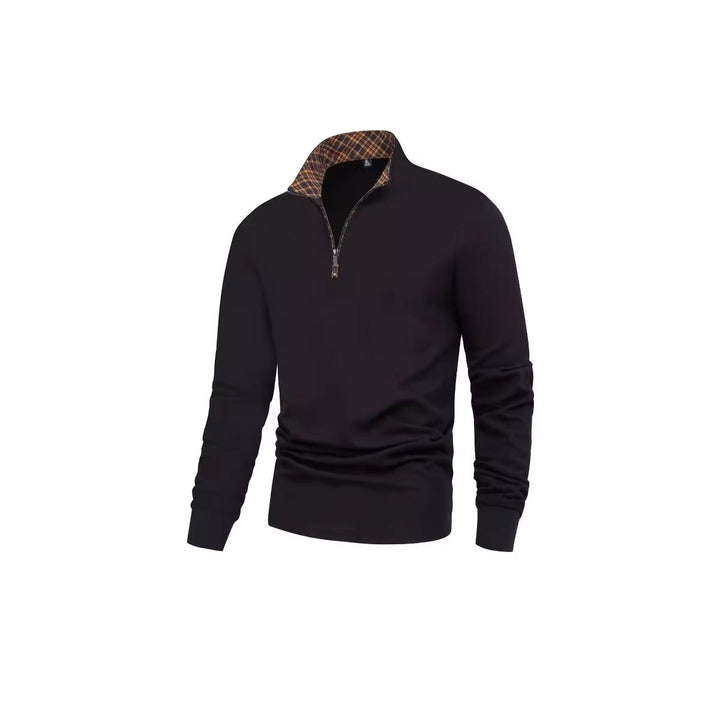 Herr Lång Ärm Halv Dragkedja Pullover med Turtleneck och Rutig Inner Krage