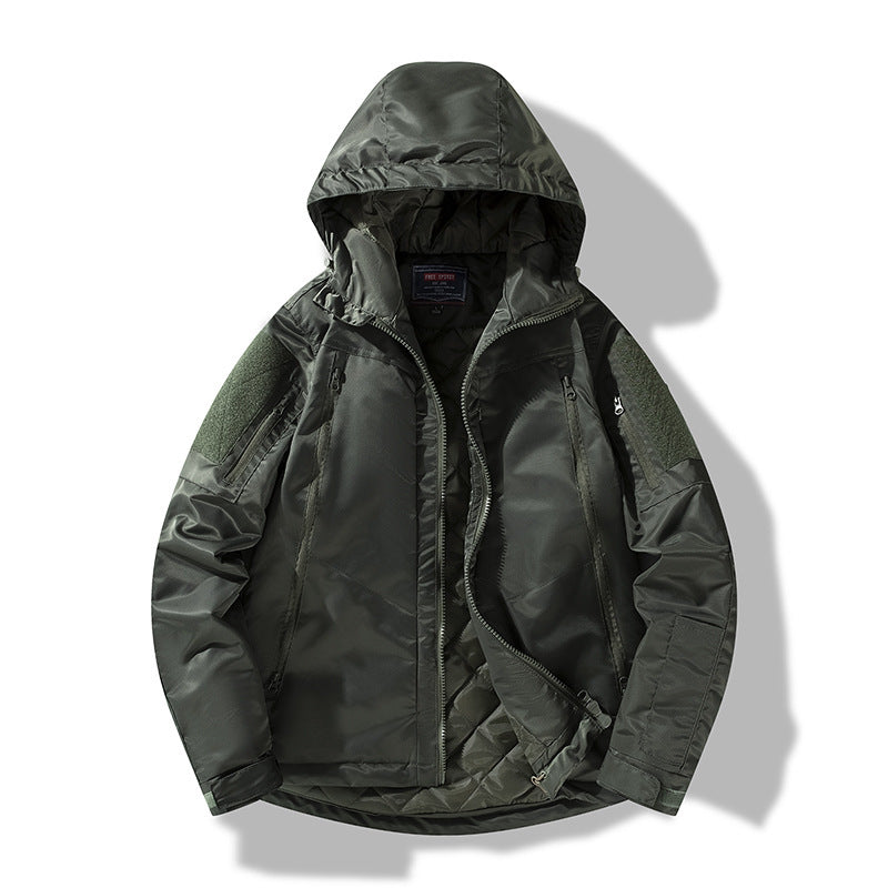 Herr Quiltad Tactical Vinter Jacka med Huva och Vattenavvisande Yttre Material