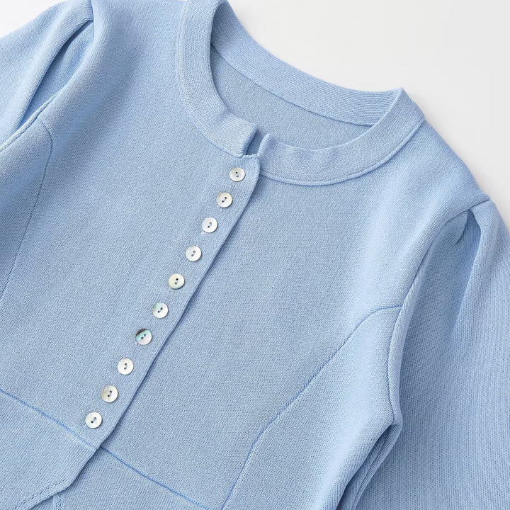 Dam Kort Ribbed Bolero Jacka med Puff Ärmar