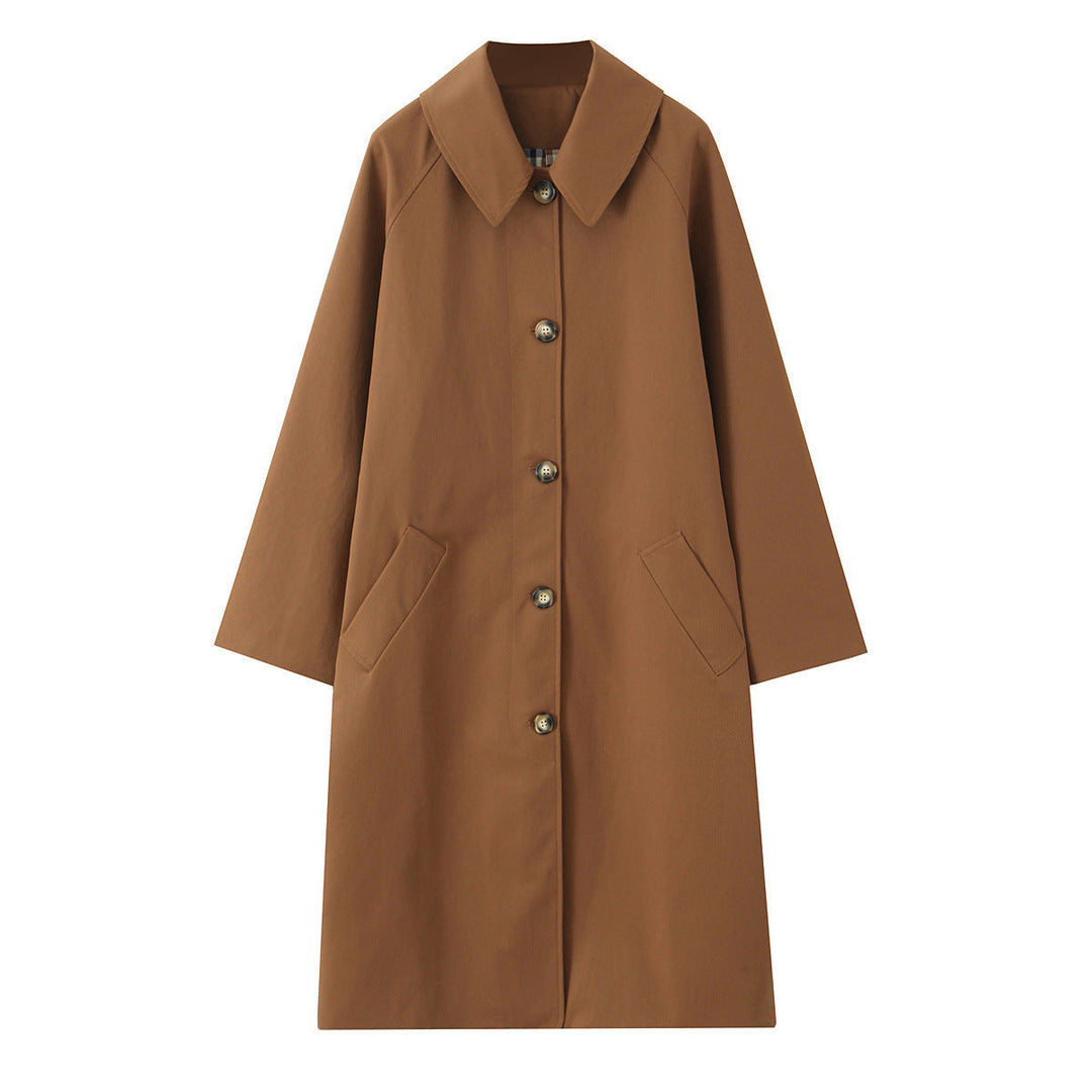 Dam lång minimalistisk trenchcoat med vid krage och Straight silhuett