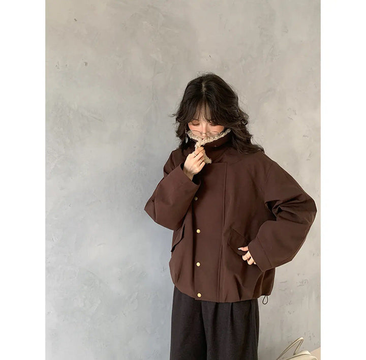 Dam oversize kort jacka med teddy krage och Flap fickor