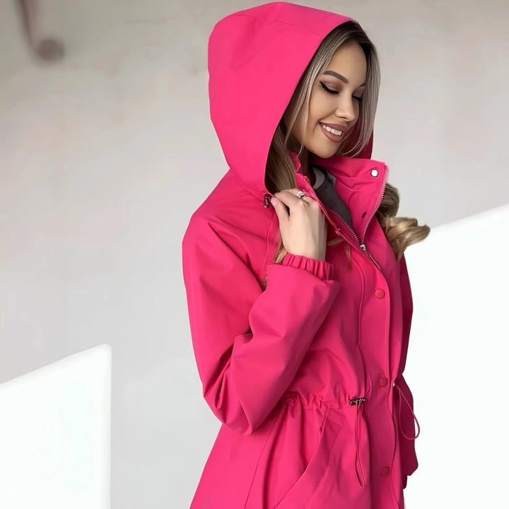 Dam vattenavvisande kort Parka med huva, dragsko och Snap knappslå