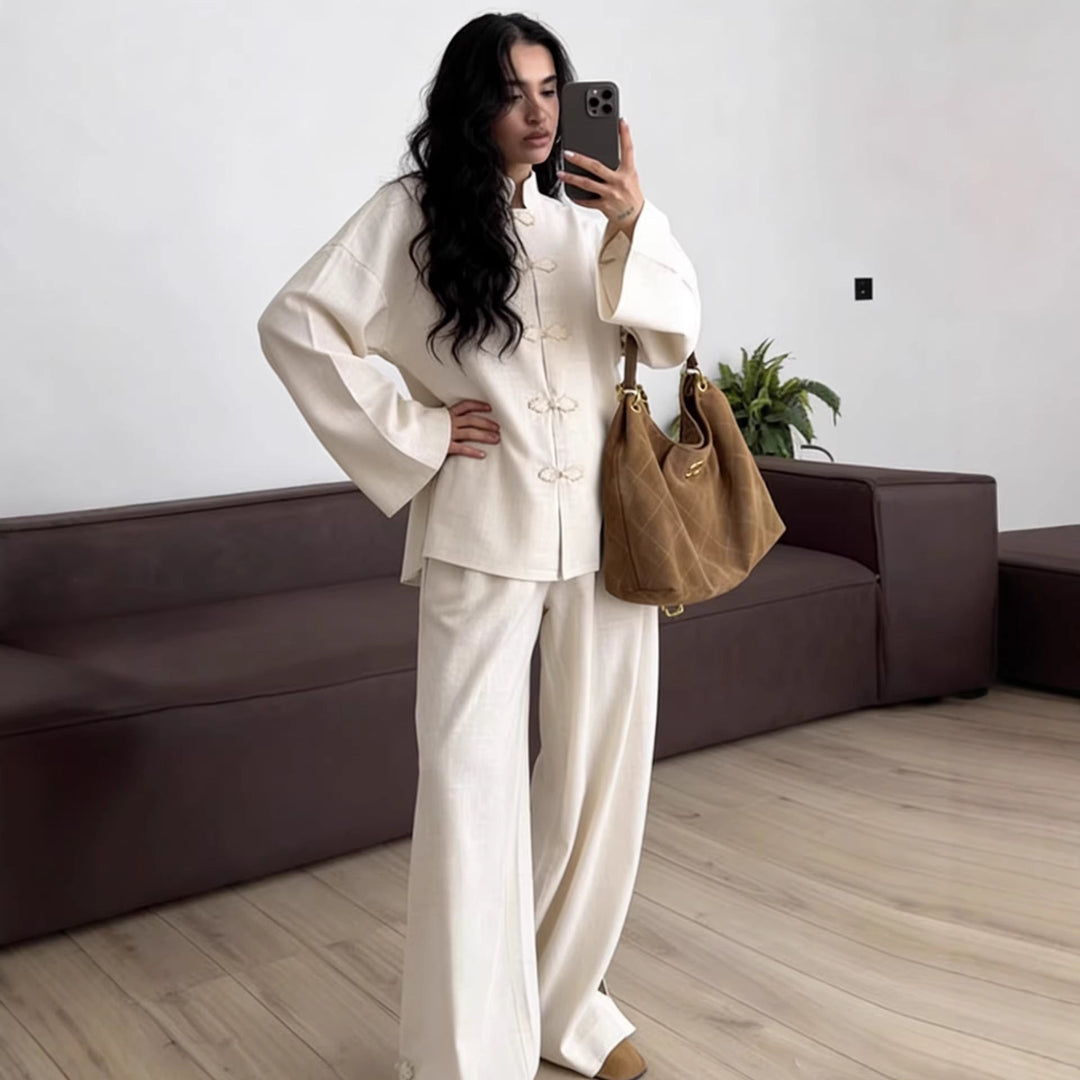 Dam oversize Mandarin jacka med Knot Closures och vid ärmar