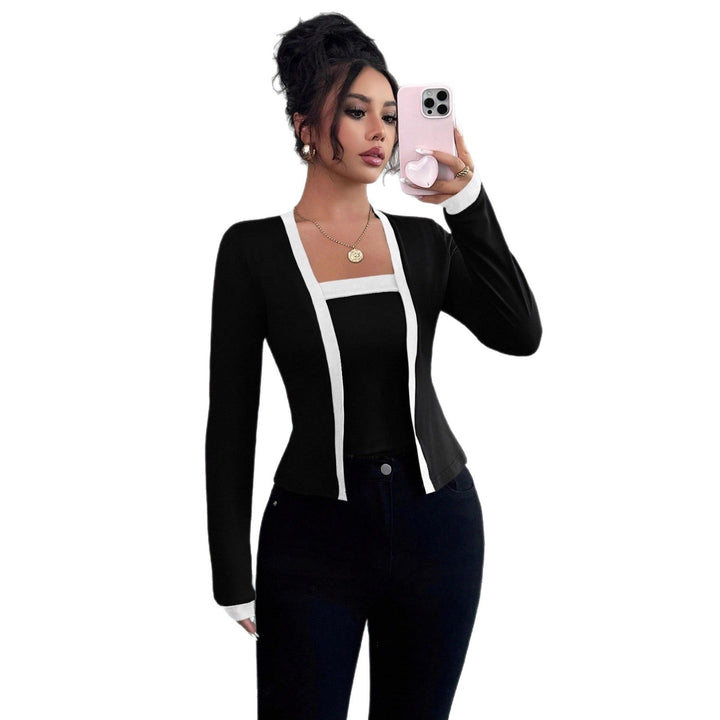 Dam figurnära jacka med integrerad bustier insats och kontrast kant