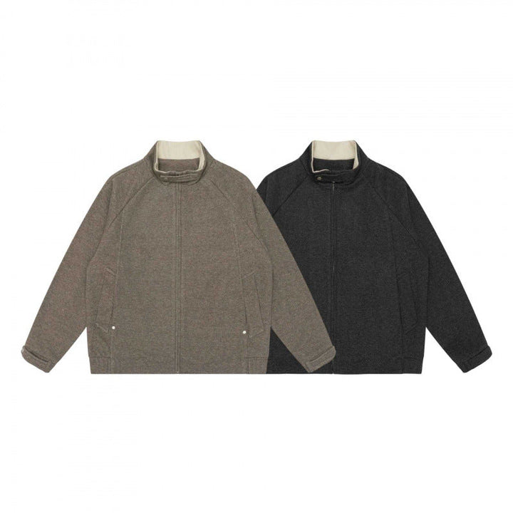 Herr boxig Dragkedja Blouson Jacka med ståkrage, Raglan Ärmar, och dold dragkedja
