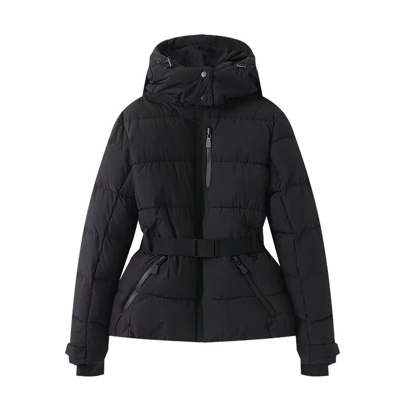 Dam 100+ Quiltad Ski och Vinterjacka med Huva, Waist Belt &amp; Vattentät Zippers
