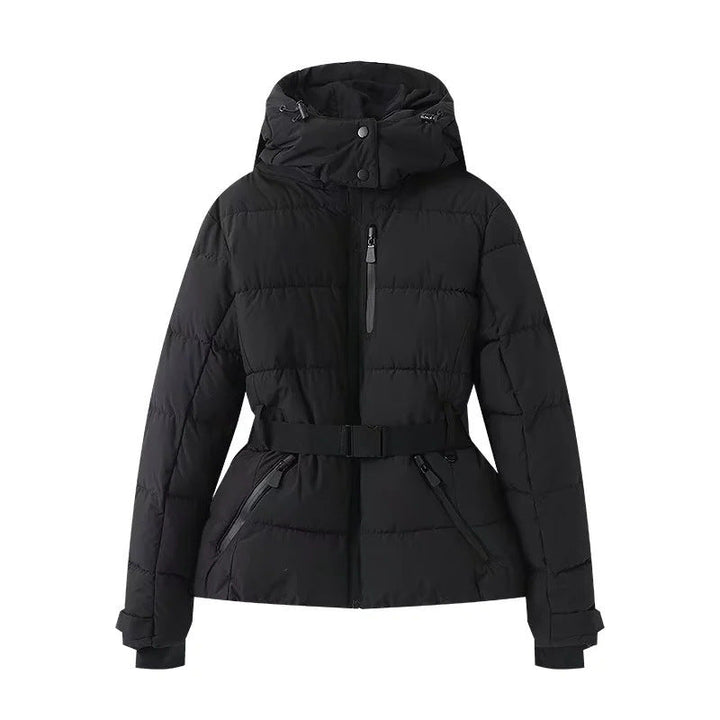 Dam 100+ Quiltad Ski och Vinterjacka med Huva, Waist Belt &amp; Vattentät Zippers
