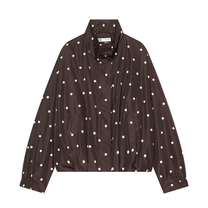 Dam Kort Skärning Prickig Prick Lätt Blouson med Stå Krage