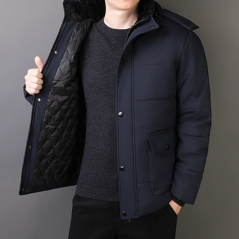 Herr Short-Cut Quiltad Thermo Quiltad Jacka med Quiltad Foder och Faux Fur Krage