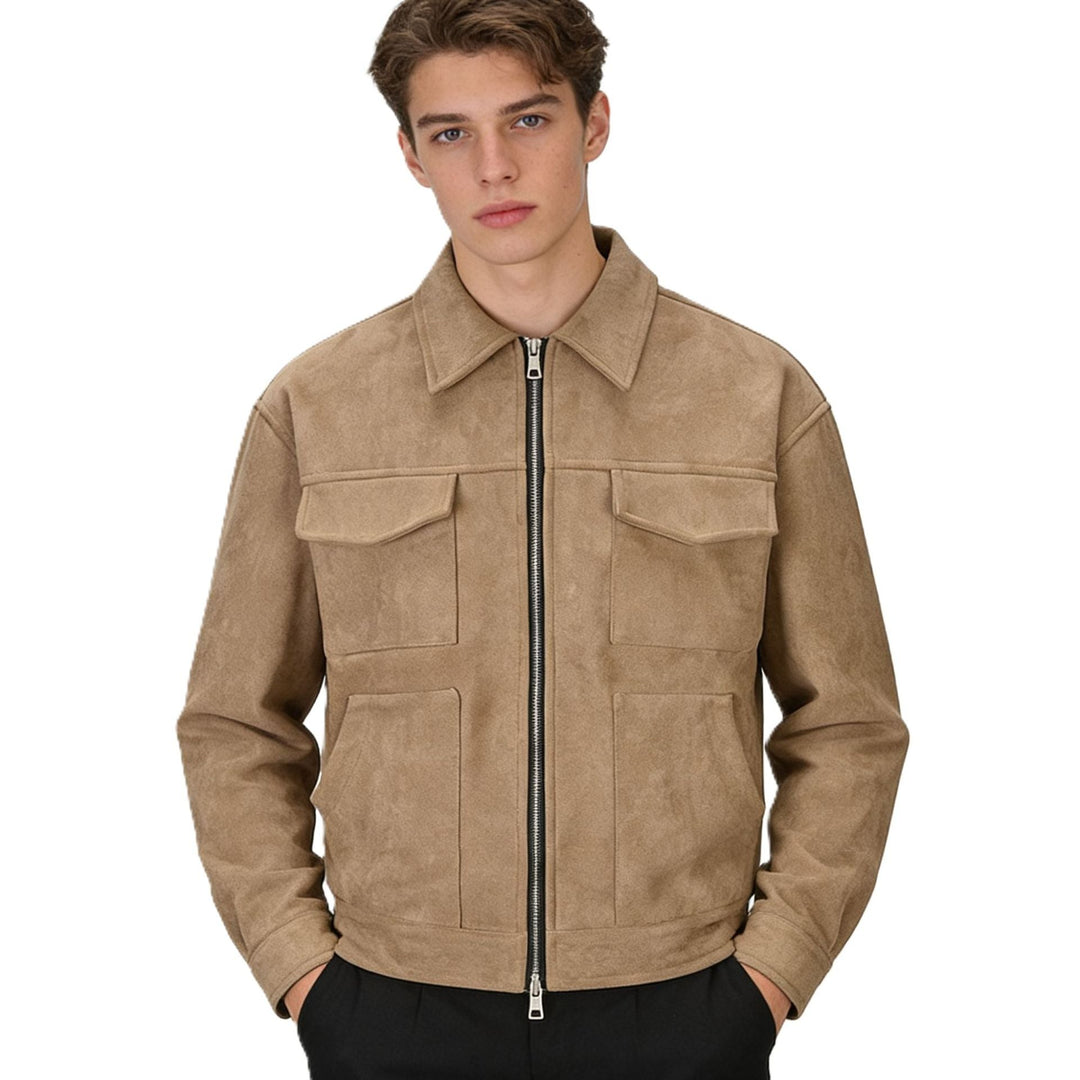 Herr Mocka Overshirt med Four Lockfickor och Tvåvägs Dragkedja
