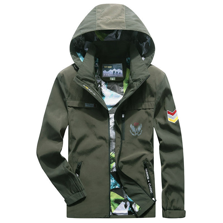 Herr Lätt Vattenavvisande Softshell Hoodie Jacka med Zip Fickor och Ärm Detalj