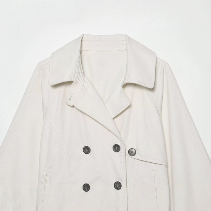 Dam Kort Double-Breasted Trench-Cape med Wide Krage och Three-Quarter Ärmar