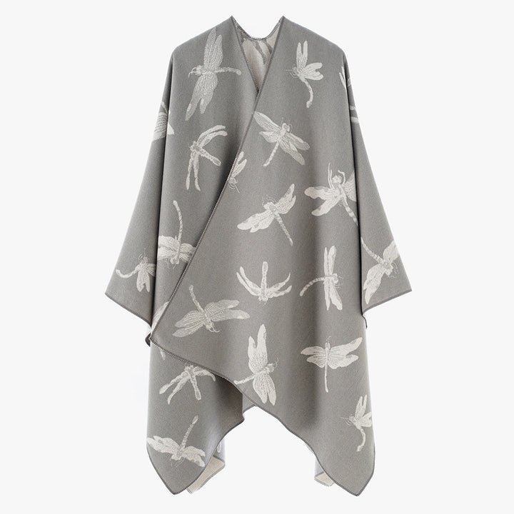 Dam Reversible Jacquard poncho med Dragonfly mönster