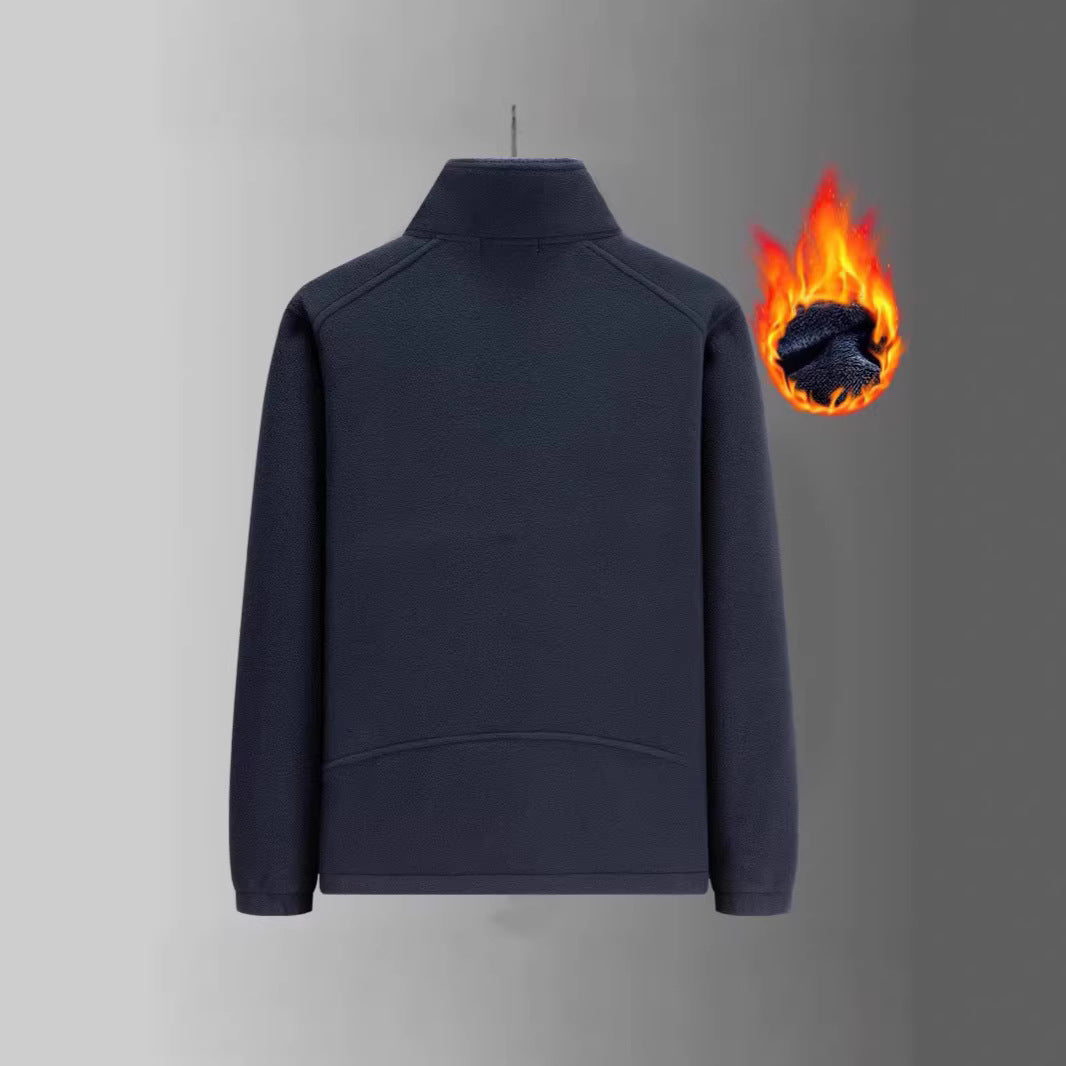Herr Fleece Jacka med Teddyfoder, Stående Krage och Flera Zip Fickor