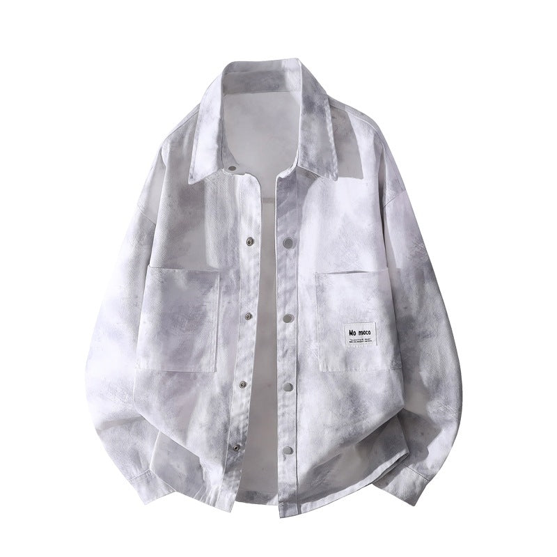 Unisex Oversize Skjortjacka med Tie-Dye Effect, Tryckknapp Knapp Front och Chest Fickor