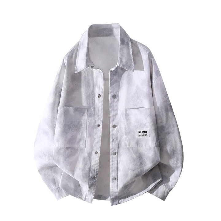 Unisex Oversize Skjortjacka med Tie-Dye Effect, Tryckknapp Knapp Front och Chest Fickor
