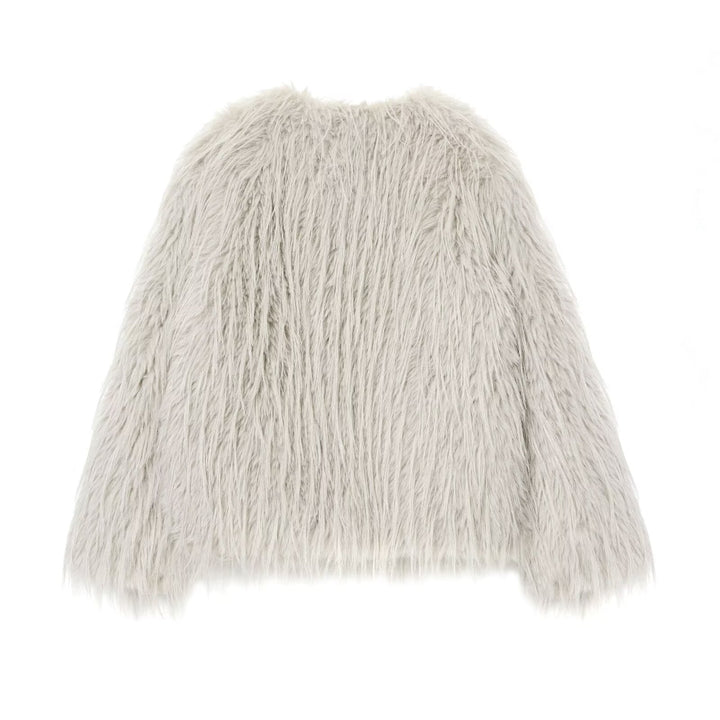 Dam Konstpäls Kappa med Lång Shaggy Fur och Round Neckline