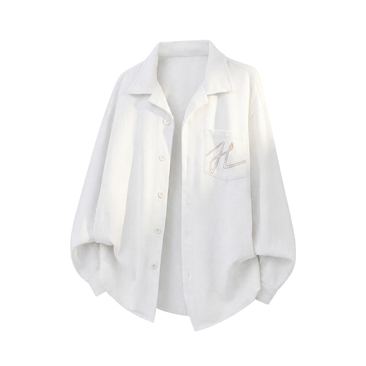 Unisex Oversize Skjortjacka med Embroidered Monogram och Boxig Skärning