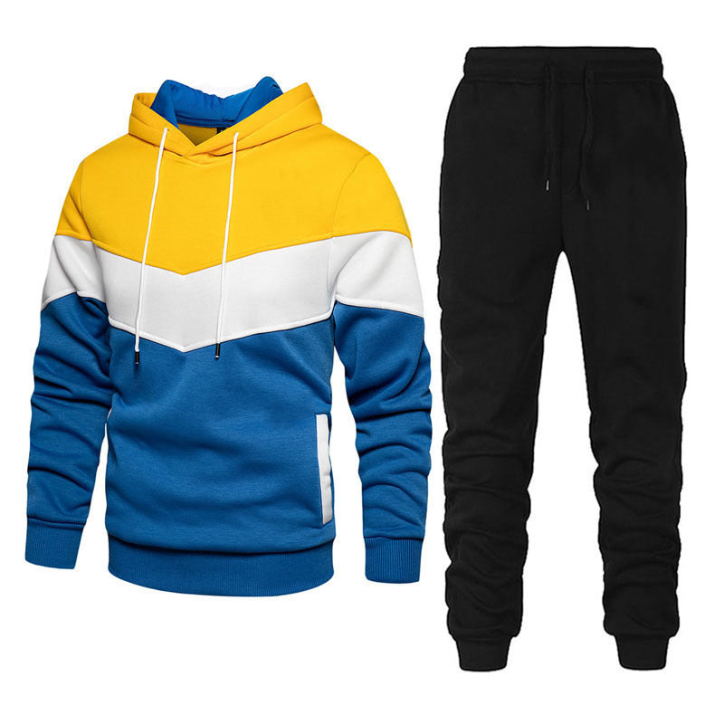 Herr Two-Tone Luvtröja Jogging Set med Känguruficka, Tapered Jogging Byxor och Dubbel-Layered Huva
