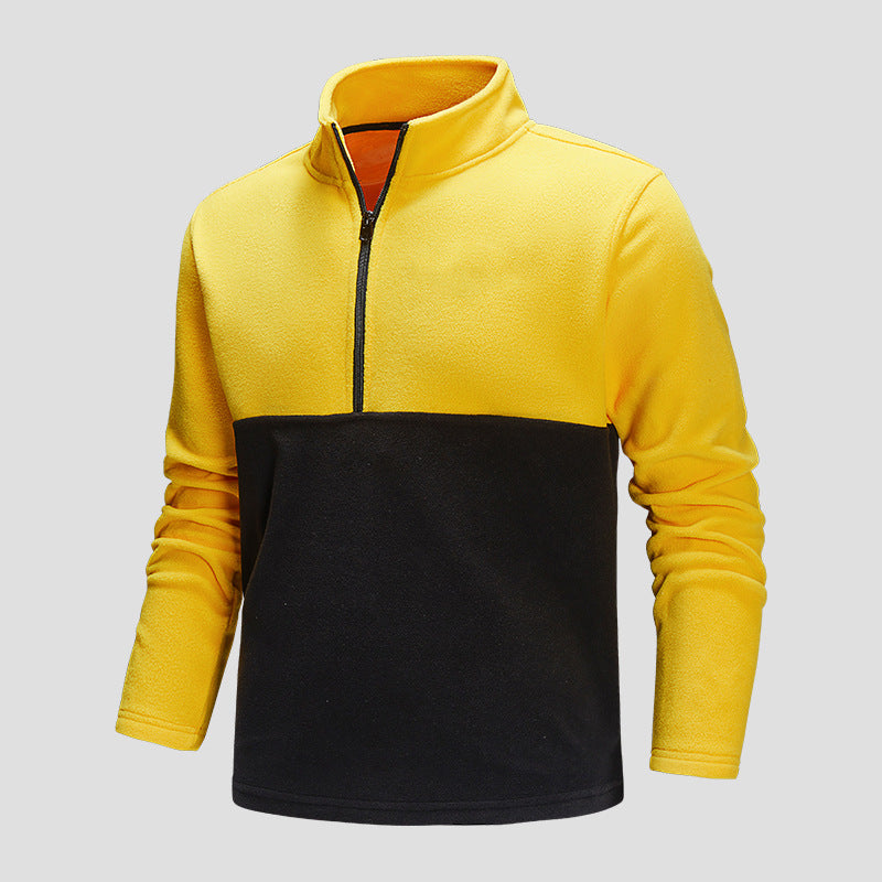 Herr Halv Dragkedja Fleece Pullover med Ståkrage, Colorblock Design &amp; Andningsbar Microfleece Quality