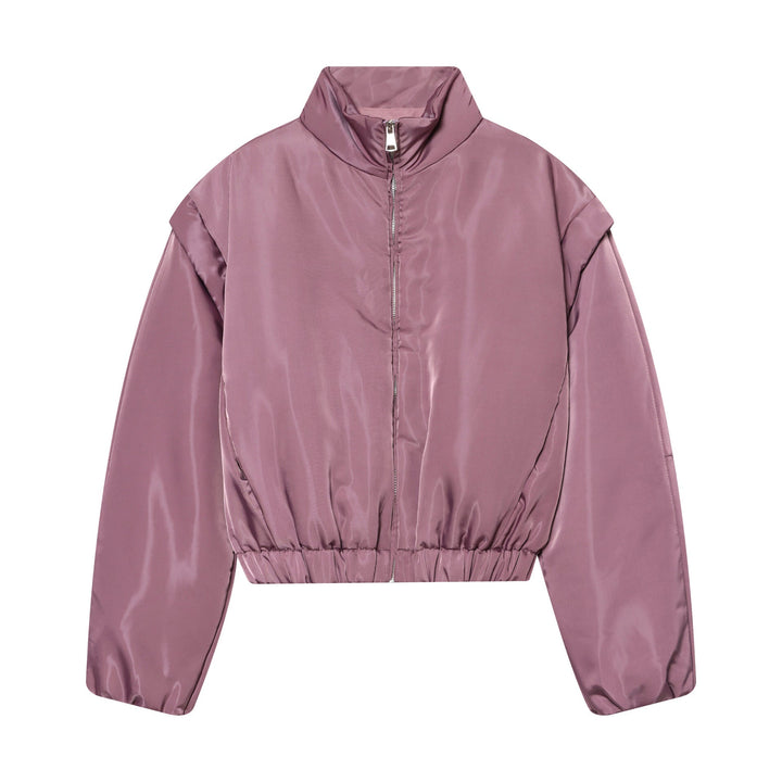 Dam Kort Quiltad Kort Övergångsjacka med Stå Krage, Vadderad Foder och Elastic Nederkant