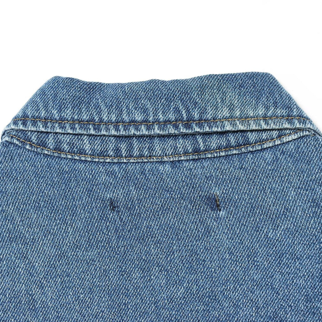 Dam Kort Skärning Oversize Denimjacka med Lock Fickor