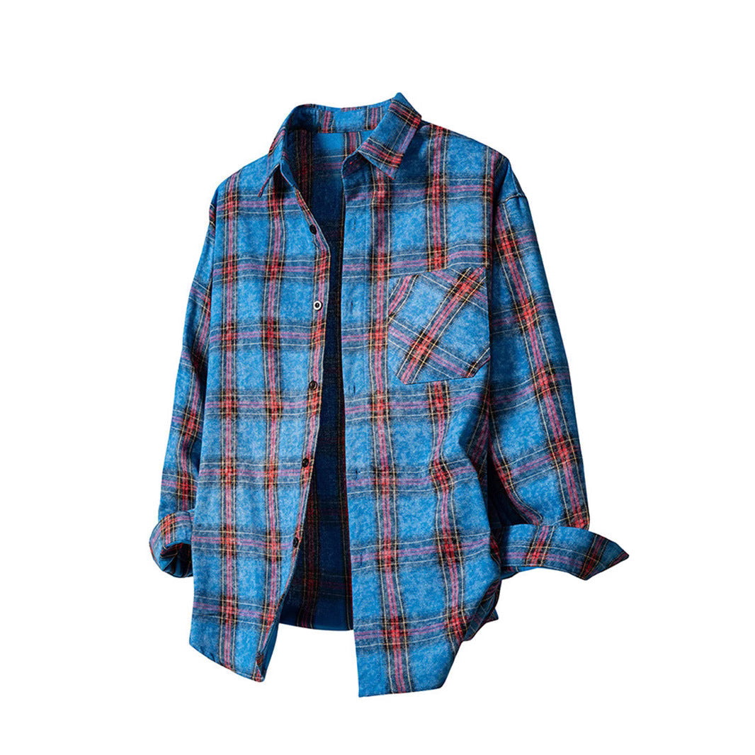 Dam rutig oversized flannel shirt jacka med applied breast pocket