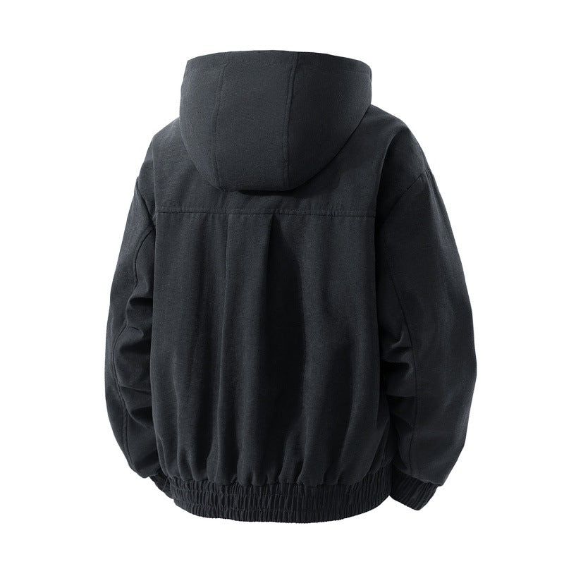 Herr Vadderad Jacka med Huva med Rutig Fleece Foder, Elastic Fåll och Concealed Dragkedja