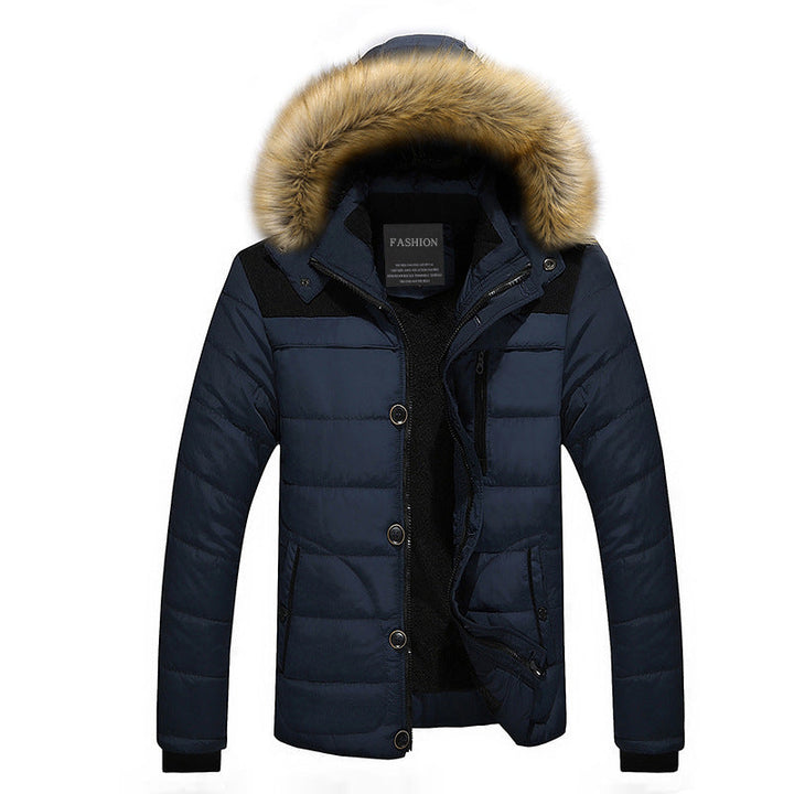 Herr Termisk Parka i Urban Utomhus Stil med Uttagbar Faux Fur Huva och Microfleecefoder
