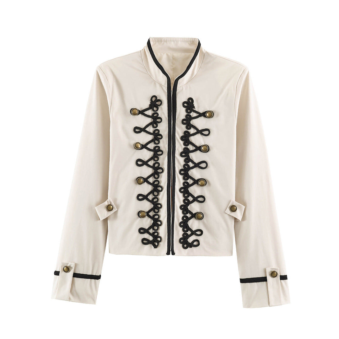 Dam kort Military stil jacka med Ornamental Cord och knapp Decoration