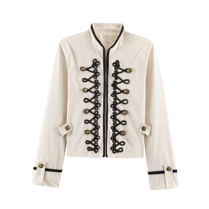 Dam kort Military stil jacka med Ornamental Cord och knapp Decoration