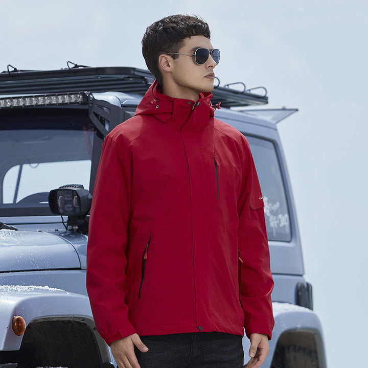 Dam vattentät outdoorjacka med huva, andningsbar Membrane och Multifunctional dragkedja fickor