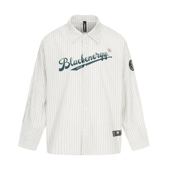 Herr oversize skjortjacka i Baseball-Inspired Stil med Ränder, Logotyp Tryck, och Patch Applikationer