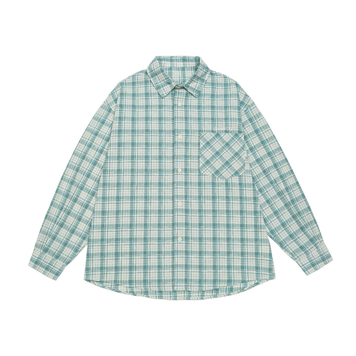Unisex Oversized Skjorta Jacka i Rutig Bomull Look med Rounded Fåll och Breast Ficka