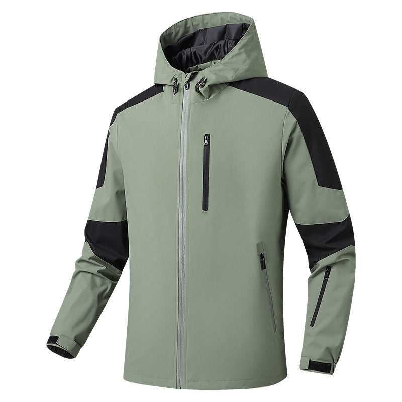 Herr Andningsbar Softshell-Hardshell Hybrid Jacka med Huva och Vattentät Dragkedjefickor