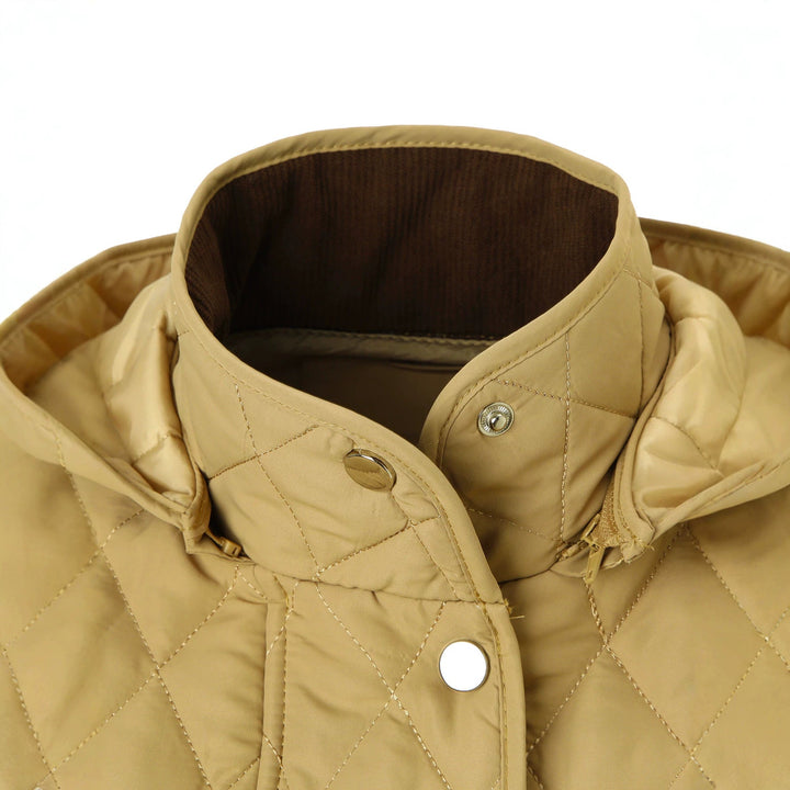 Dam kviltad jacka med huva, kviltad diamond structure och flap fickor